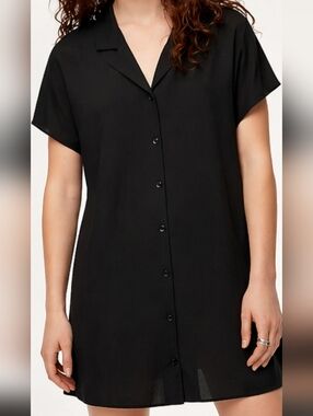Aritzia Wilfred Free Relaxed Button Up Solid Black Shirt Dress
